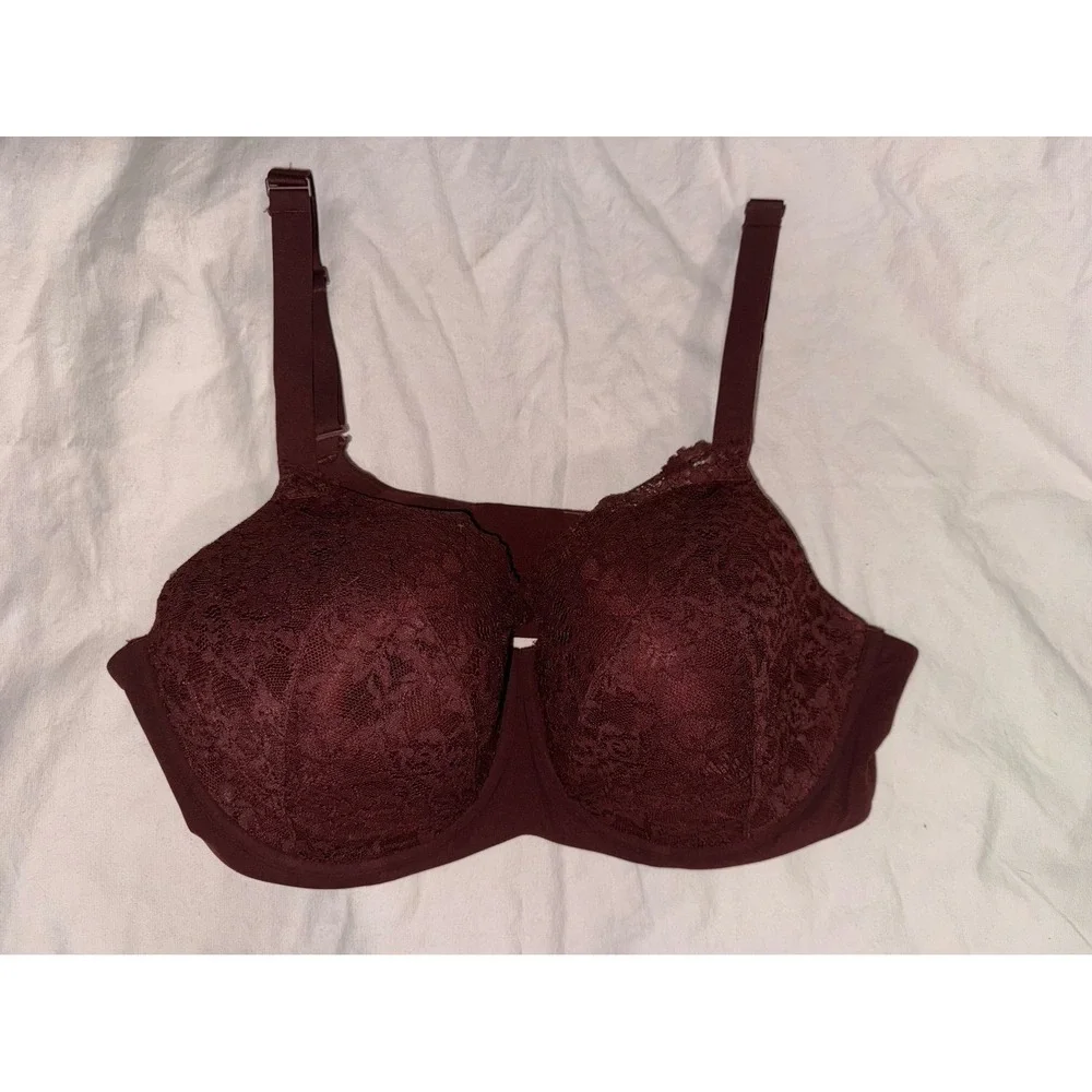 Skims fits everyone lace foam pad‎ cup lightly padded bra 42DD. Brown/maroon